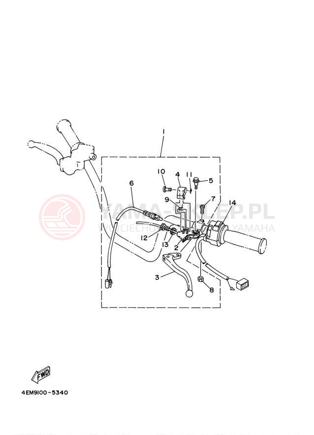 Schemat "Kierownica i osprzęt" do Yamaha GRIZZLY 80 HUNTER YFM80GHW