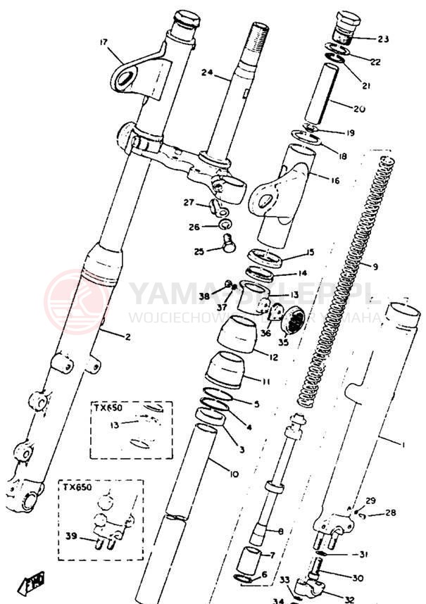 Schemat "Amortyzatory przód" do Yamaha XS1B