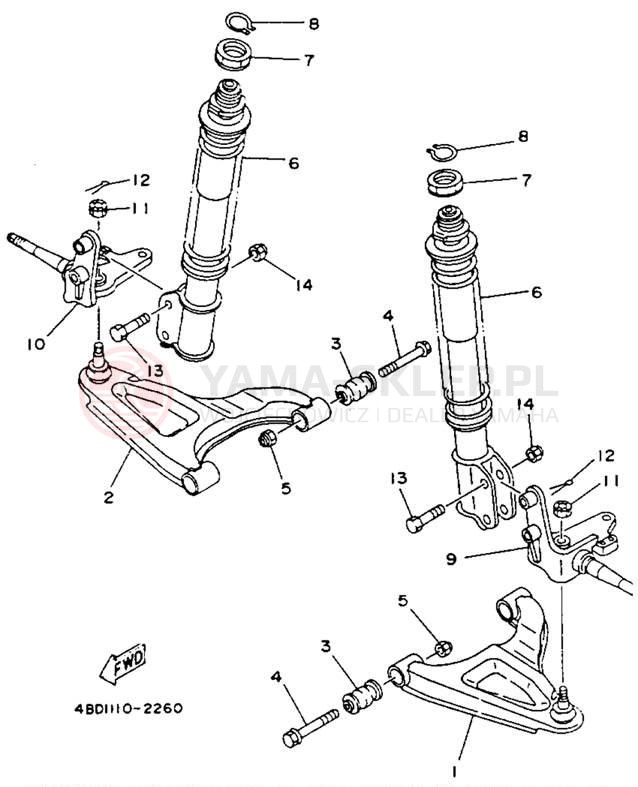 Schemat "Koło przód" do Yamaha TIMBERWOLF 2WD YFB250E