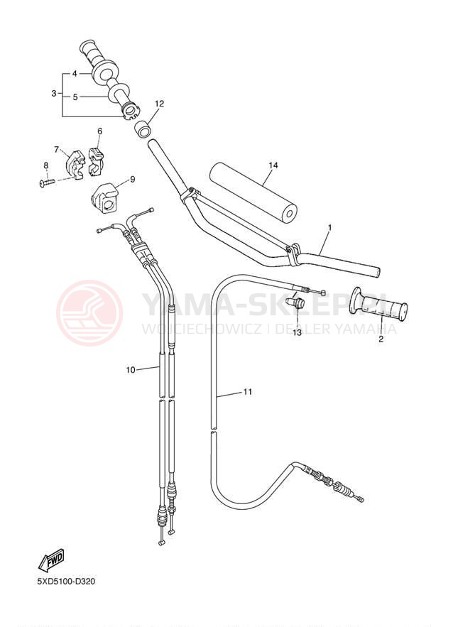Schemat "Kierownica i osprzęt" do Yamaha YZ250F YZ250FT