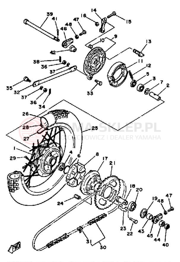Schemat "Koło tył" do Yamaha DT100K