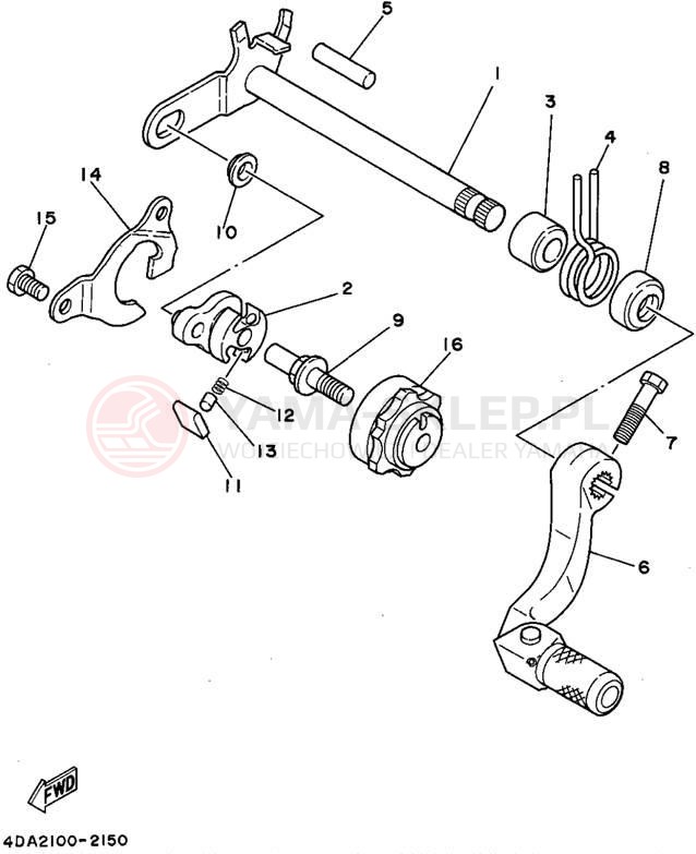 Schemat "Dźwignia zmiany biegów, wałek" do Yamaha YZ250G1