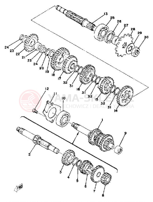 Schemat "Skrzynia biegów " do Yamaha MX100F