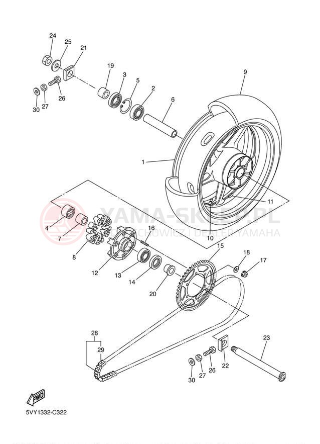 Schemat "Koło tył" do Yamaha YZF-R1 YZFR1TC/YZFR1T