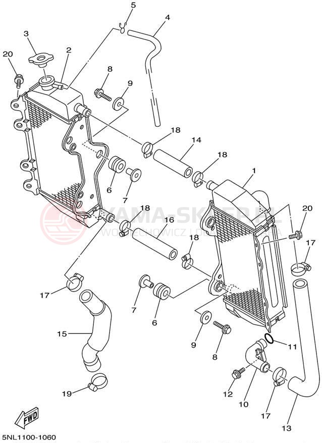 Schemat "Układ chlodzenia" do Yamaha YZ250F YZ250FN