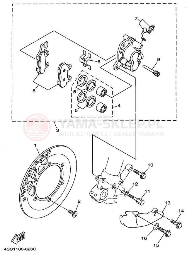 Schemat "Zacisk hamulcowy + tarcza przód" do Yamaha YZ125H1