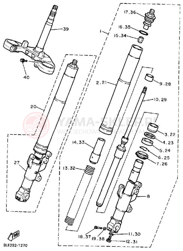 Schemat "Amortyzatory przód" do Yamaha FZR1000BC/FZR1000B