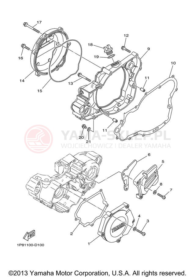 Schemat "Pokrywa silnika" do Yamaha YZ250 YZ250X