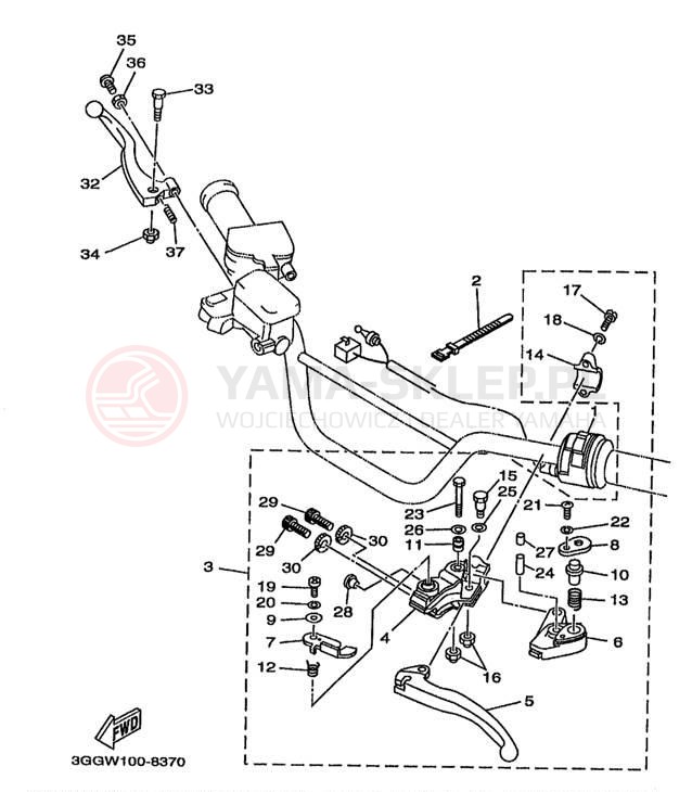 Schemat "Kierownica i osprzęt" do Yamaha BANSHEE YFZ350L