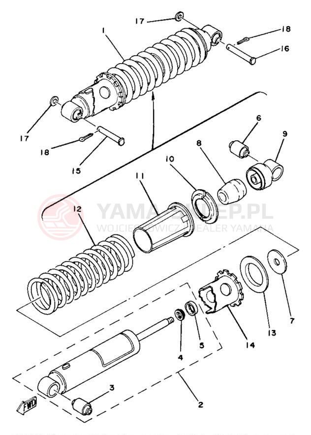 Schemat "zawieszenie tył" do Yamaha YZ80J