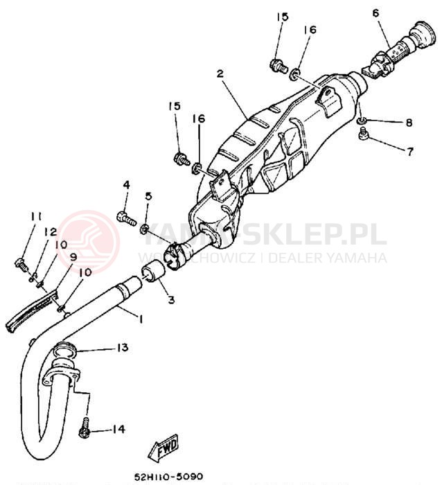 Schemat "Wydech końcowy" do Yamaha MOTO-4 YFM200DXT
