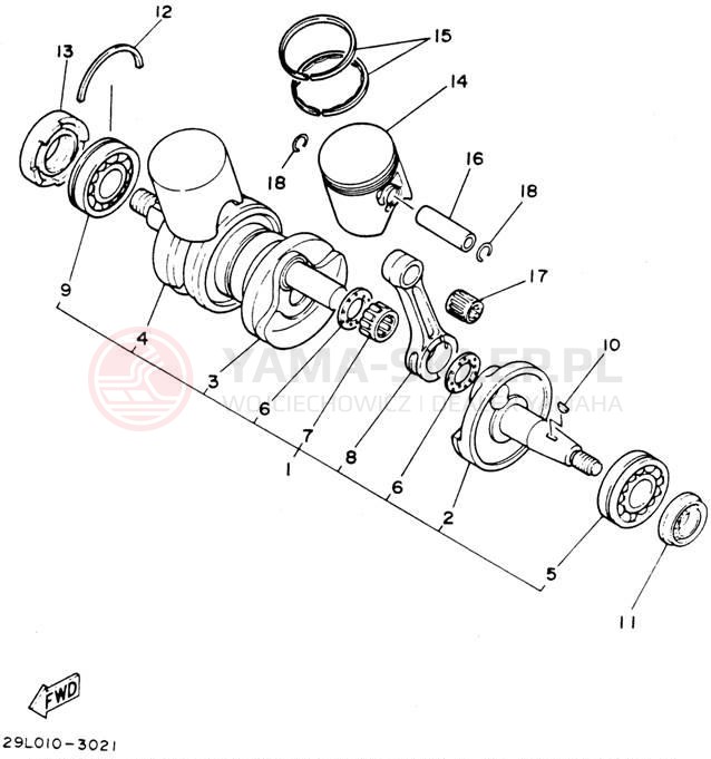 Schemat "Wał korbowy, tłok" do Yamaha BANSHEE YFZ350F