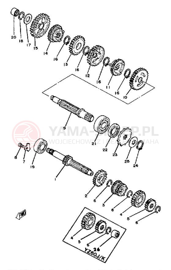 Schemat "Skrzynia biegów " do Yamaha YZ60K