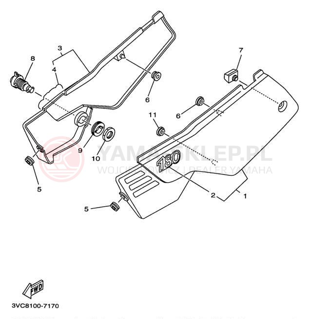 Schemat "Pokrywa boczna" do Yamaha RT180J