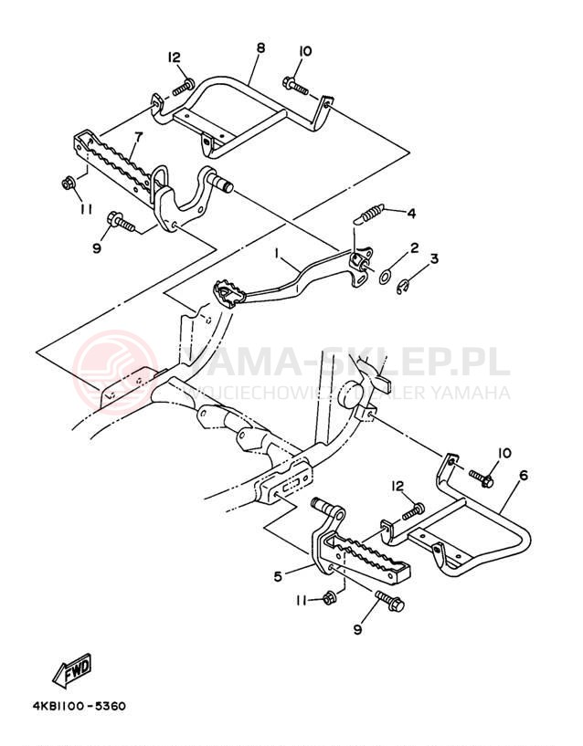 Schemat "Stopka postojowa i podnóżki" do Yamaha WOLVERINE YFM35FXJ