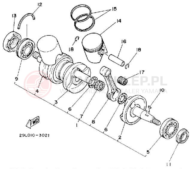 Schemat "Wał korbowy, tłok" do Yamaha YFZ350D