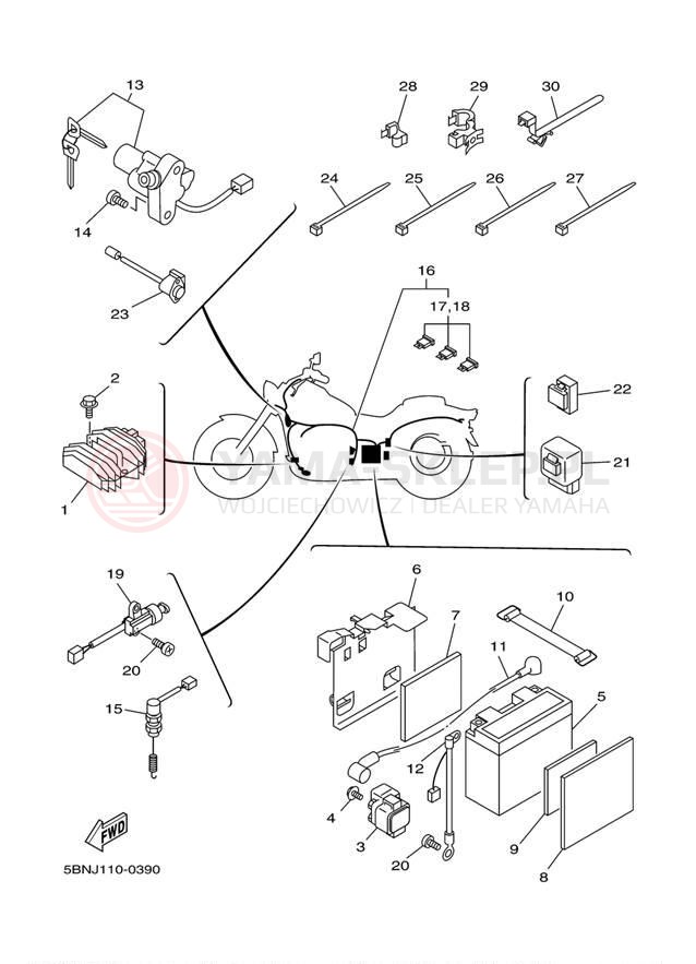 Schemat "układ elektryczny" do Yamaha V-STAR CUSTOM XVS650MC/XVS650M