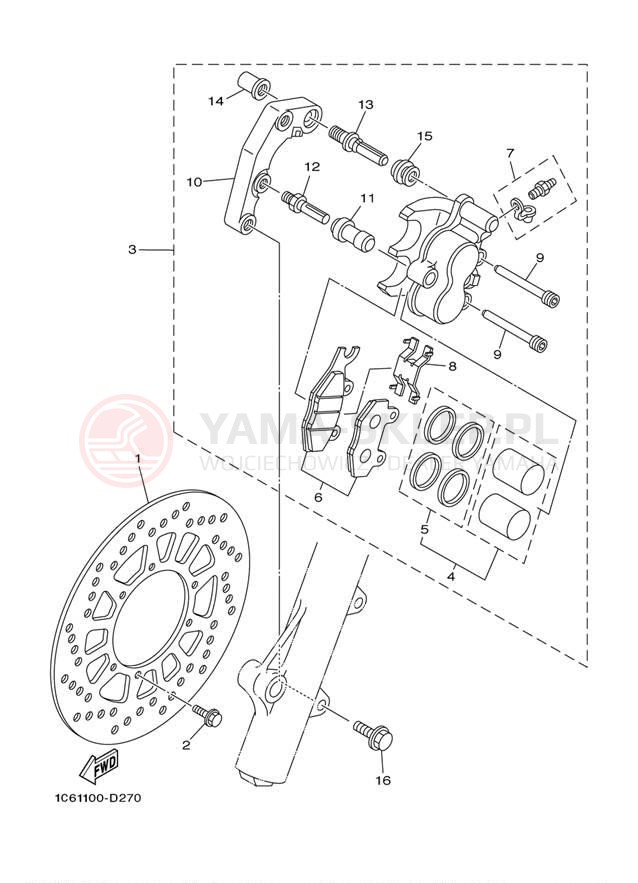 Schemat "Zacisk hamulcowy + tarcza przód" do Yamaha TT-R230 TTR230W