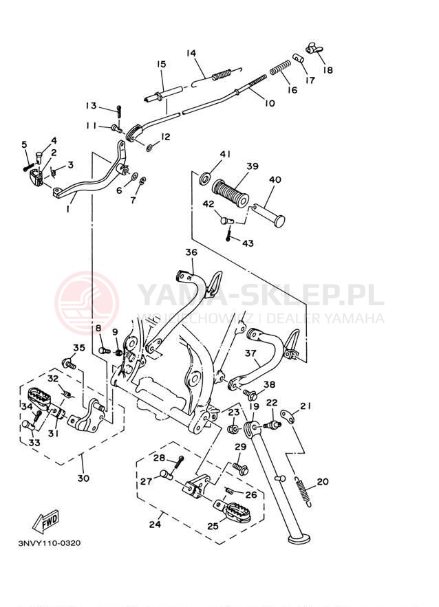 Schemat "Stopka postojowa i podnóżki" do Yamaha XT350 XT350M/XT350MC