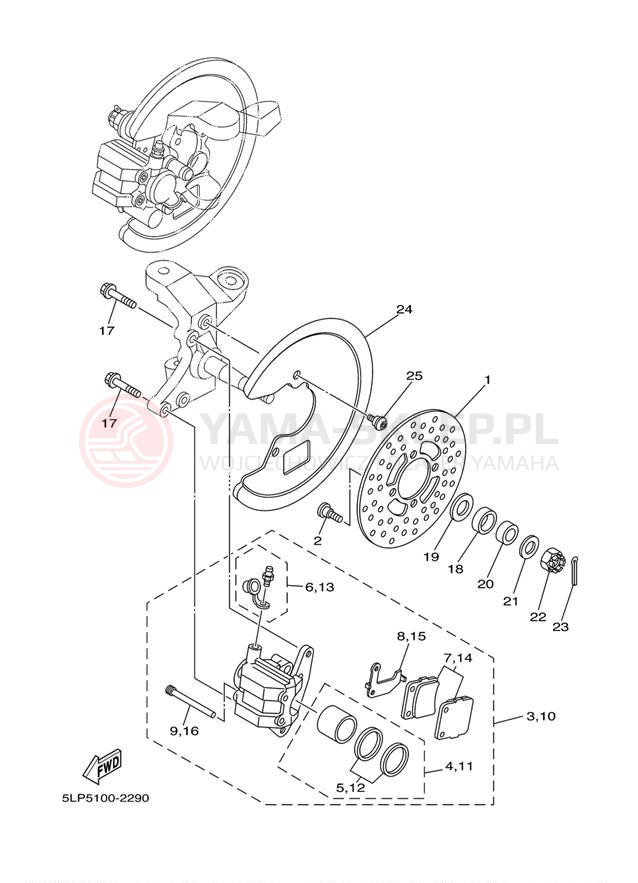 Schemat "Zacisk hamulcowy + tarcza przód" do Yamaha 660R RAPTOR YFM660RP