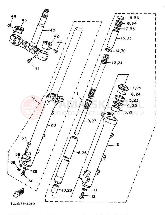 Schemat "Amortyzatory przód" do Yamaha VIRAGO 750 XV750J1/XV750JC1
