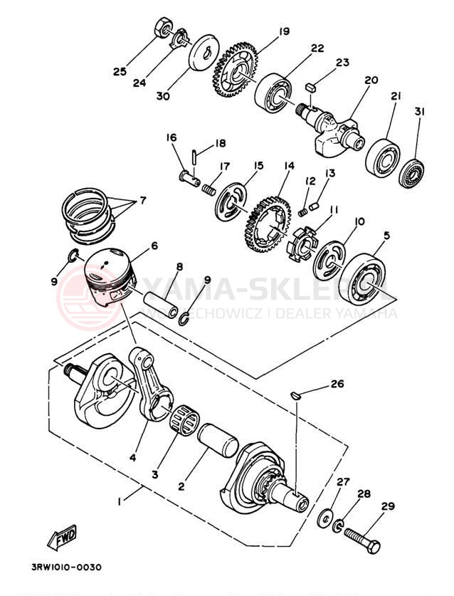 Schemat "Wał korbowy, tłok" do Yamaha SEROW XT225J/XT225JC