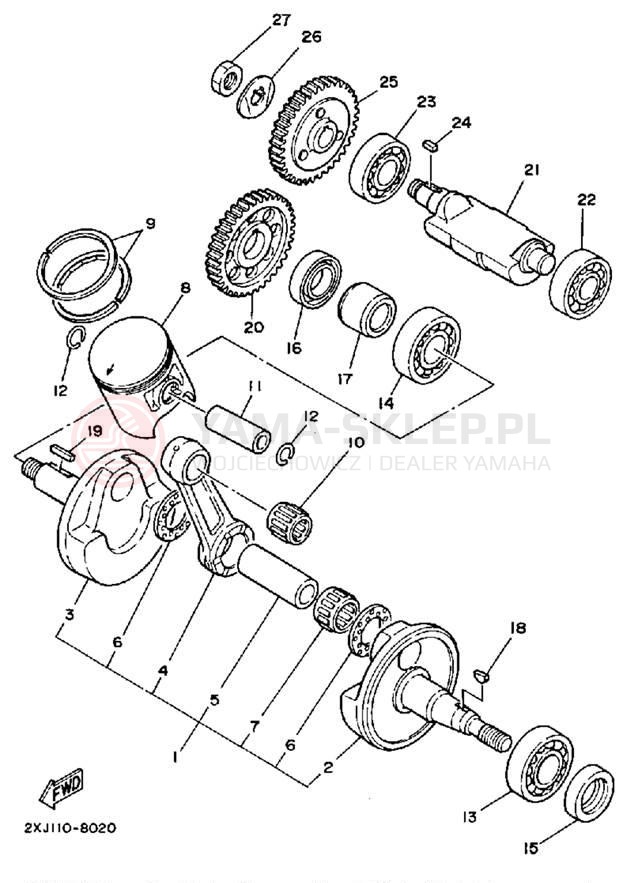 Schemat "Wał korbowy, tłok" do Yamaha BLASTER YFS200B