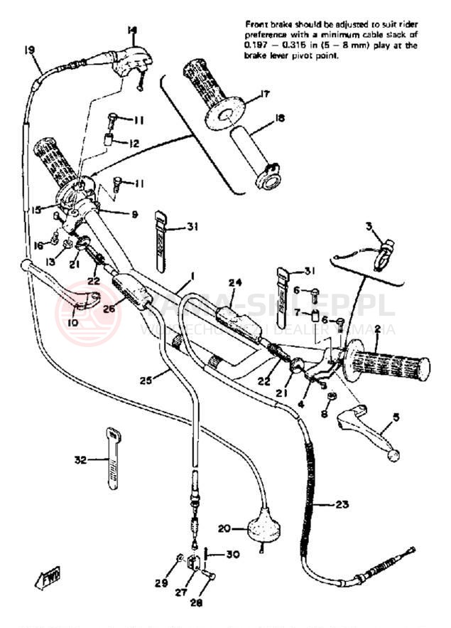 Schemat "Kierownica i osprzęt" do Yamaha YZ125A