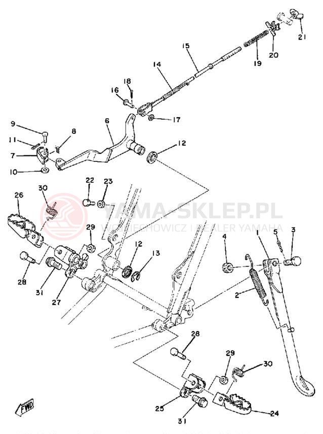 Schemat "Stopka postojowa i podnóżki" do Yamaha IT250G