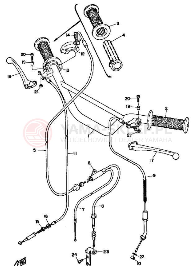 Schemat "Kierownica i osprzęt" do Yamaha JT1/JT1L