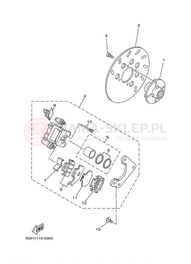 Schemat "Hamulce tył" do Yamaha KODIAK 2WD YFM400AN