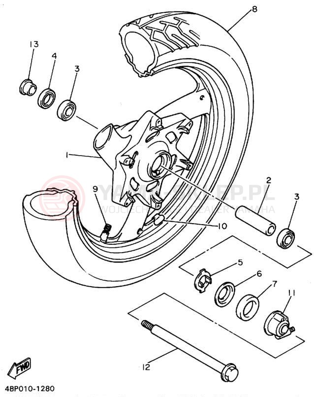 Schemat "Koło przód" do Yamaha SECA II XJ600SFC/XJ600SF