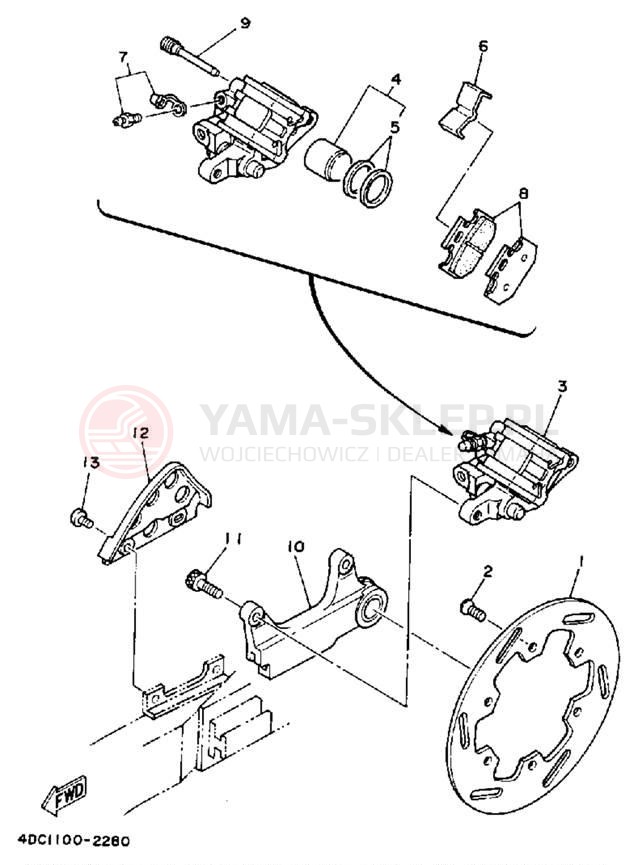 Schemat "Zacisk hamulcowy tylny" do Yamaha WR250ZD