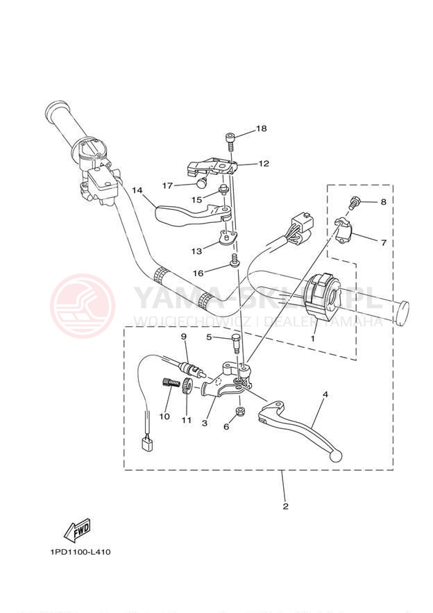 Schemat "Kierownica i osprzęt" do Yamaha YFZ450 YFZ45DB/YFZ45DW