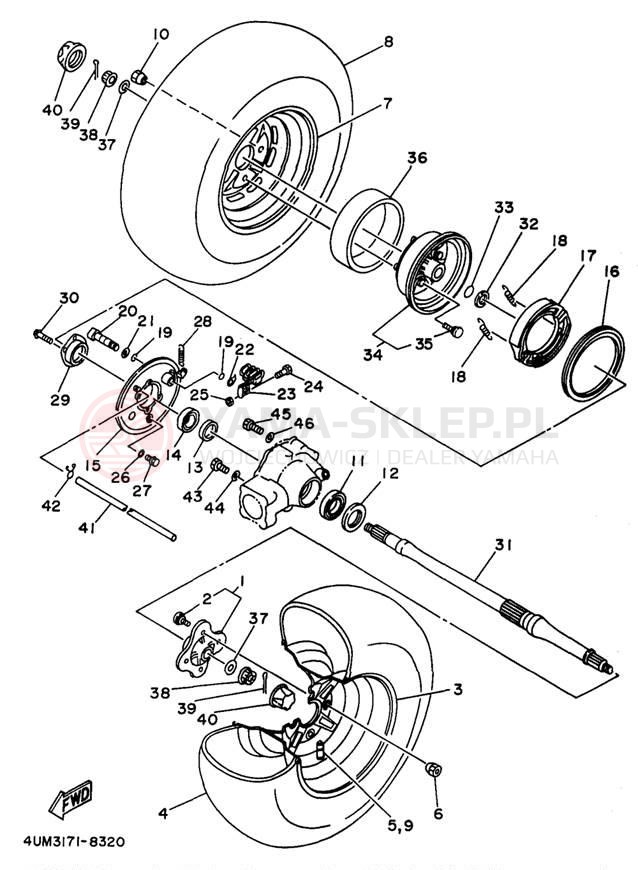 Schemat "Koło tył" do Yamaha KODIAK 4WD YFM400FWK