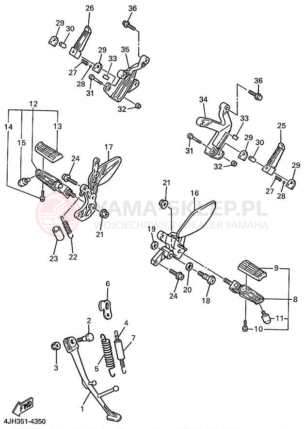 Schemat "Stopka postojowa i podnóżki" do Yamaha YZF600R YZF600RL/YZF600RLC