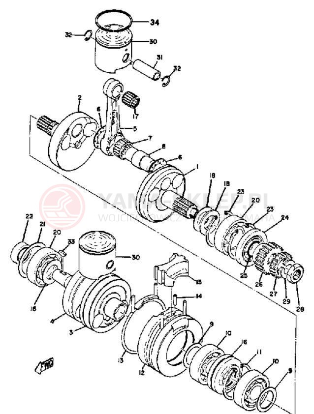 Schemat "Wał korbowy, tłok" do Yamaha TD2