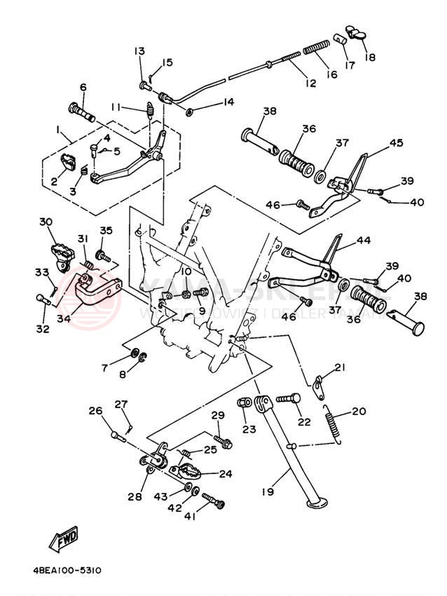 Schemat "Stopka postojowa i podnóżki" do Yamaha SEROW XT225J/XT225JC