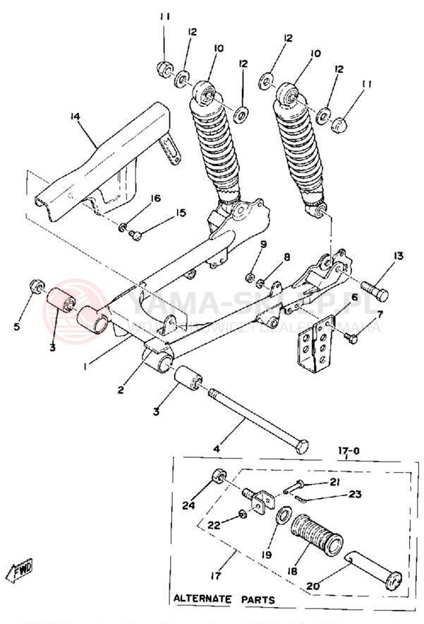 Schemat "Wahacz, osłona łańcucha" do Yamaha DT100D