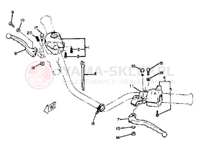 Schemat "Kierownica i osprzęt" do Yamaha XS850G