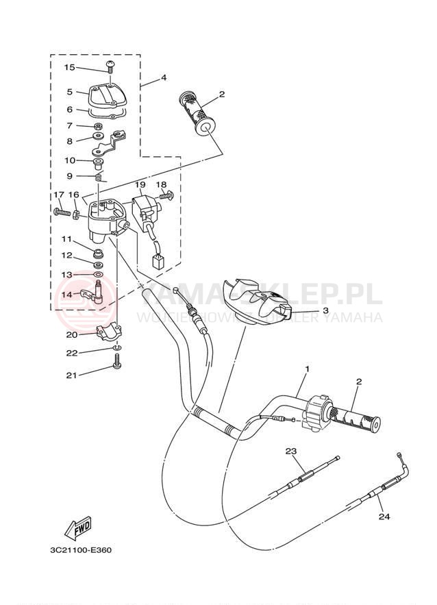 Schemat "Kierownica i osprzęt" do Yamaha WOLVERINE 450 4WD YFM45FXZW