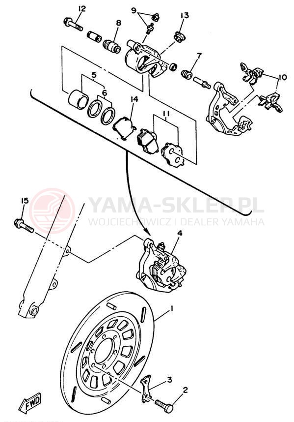 Schemat "Zacisk hamulcowy + tarcza przód" do Yamaha VIRAGO 535 XV535E/XV535EC