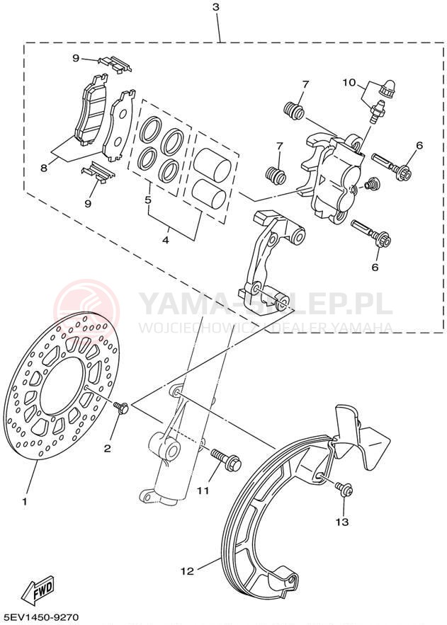 Schemat "Zacisk hamulcowy + tarcza przód" do Yamaha XT225 XT225N/XT225NC