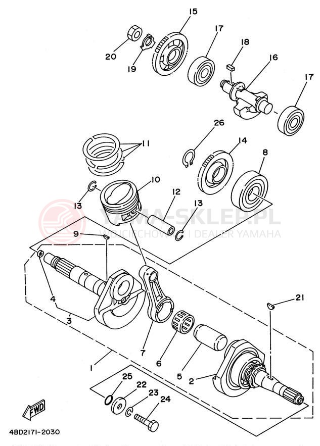 Schemat "Wał korbowy, tłok" do Yamaha YFB250H_MN/YFB250UH_M