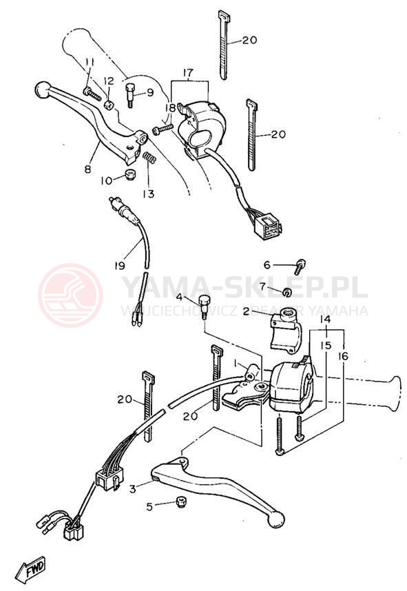 Schemat "Kierownica i osprzęt" do Yamaha XT600EF/XT600EFC