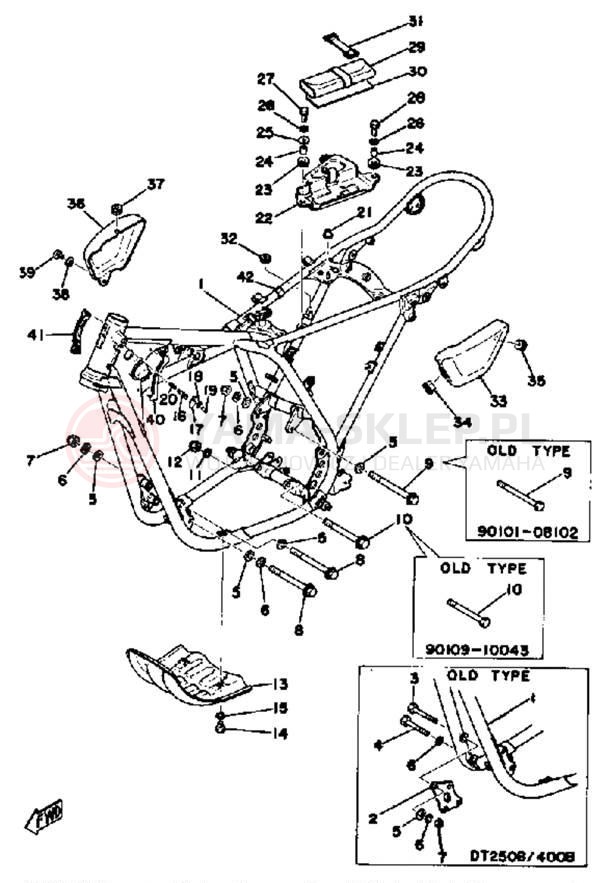 Schemat "pokrywa boczna ramy" do Yamaha DT250B/DT400B
