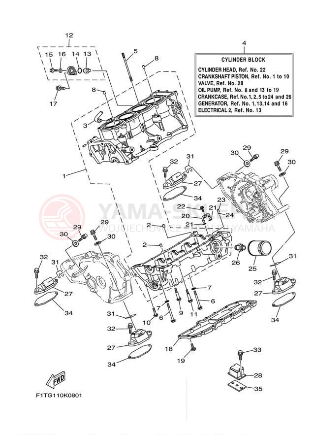 Schemat "Obudowa silnika" do Yamaha SX210 FRT1100BLK