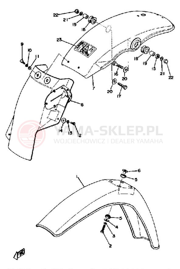 Schemat "Błotniki przód i tył" do Yamaha DT360A/DT250A