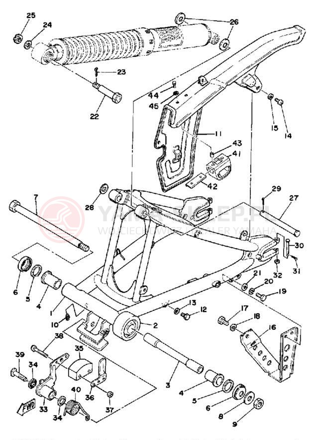 Schemat "Wahacz, osłona łańcucha" do Yamaha DT250F