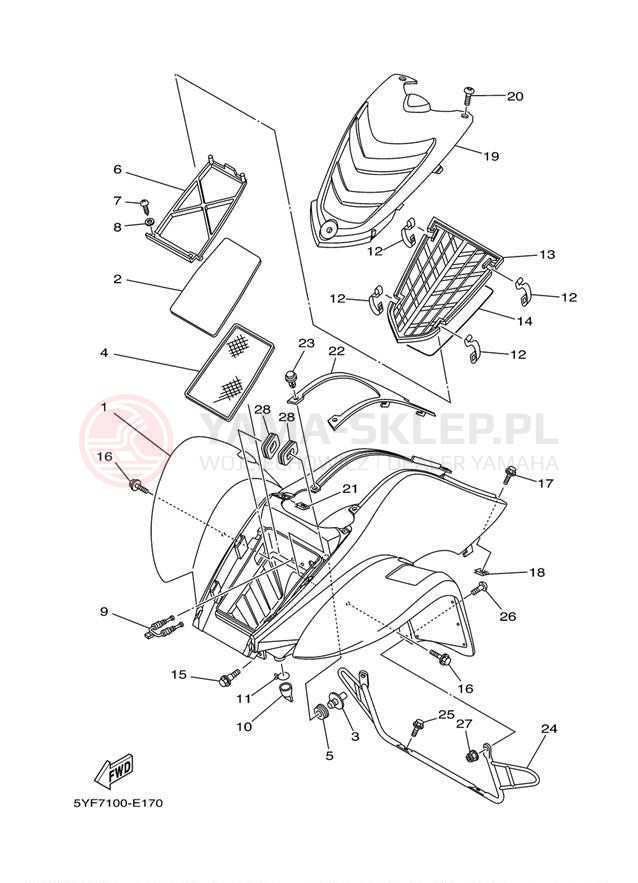 Schemat "Przedni błotnik" do Yamaha RAPTOR 50 YFM50RXL/YFM50RXGY